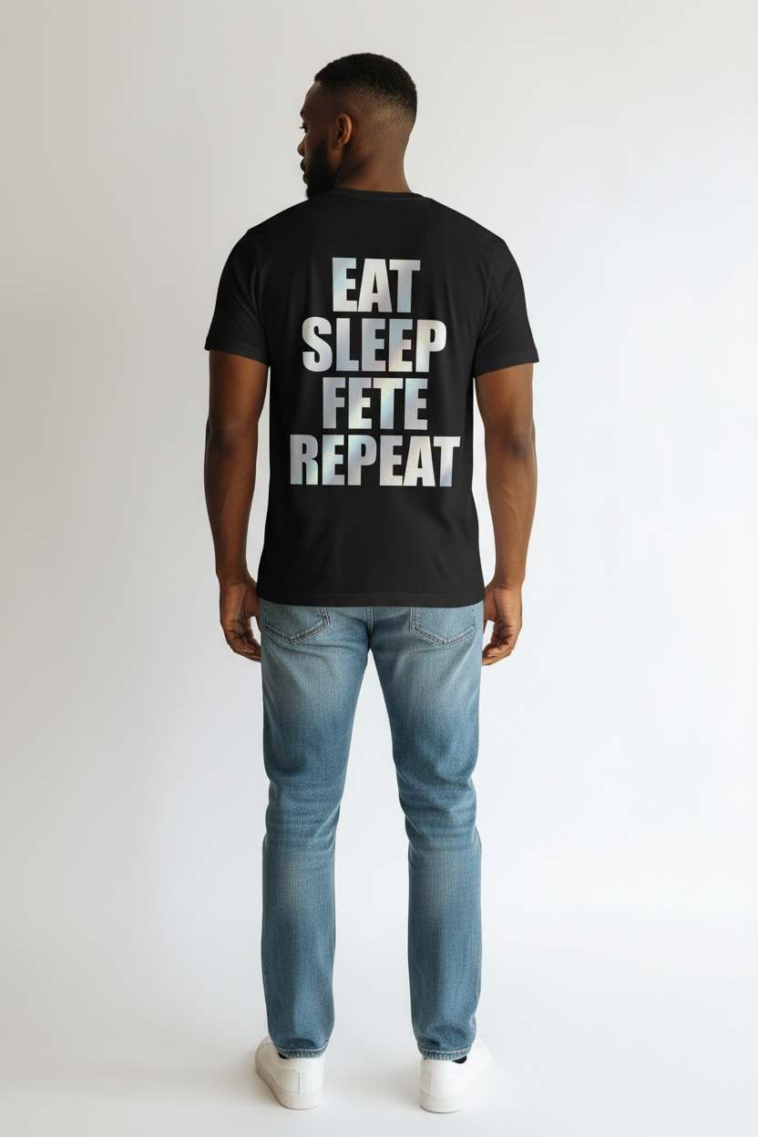 COUNTRY AREA CODE REFLECTIVE-EAT SLEEP FETE REPEAT TEE
